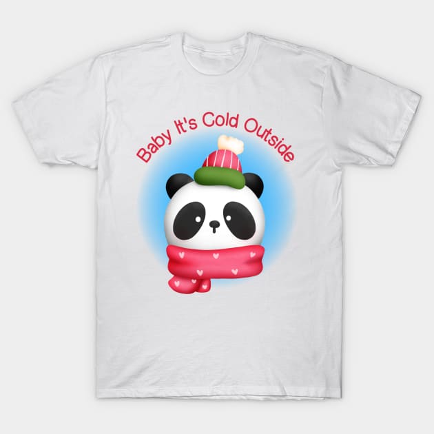 Cute Panda in Scarf and Winter Hat T-Shirt by JanesCreations